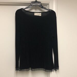 Chicos Designer long sleeve black dress top with fringe beads, vintage, like new